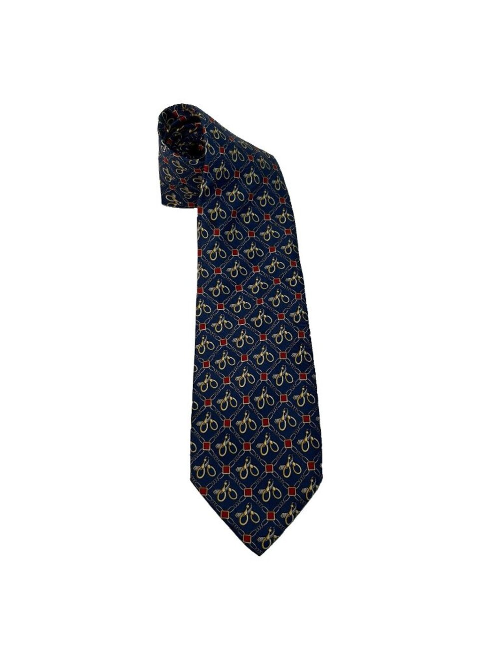 Vintage Paolo Gucci Men's Tie Blue Gold Links Equestrian Stirrup Bridle 58”